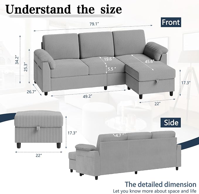 Sectional Sofa Couch for Living Room, L Shaped Couch - Image 3