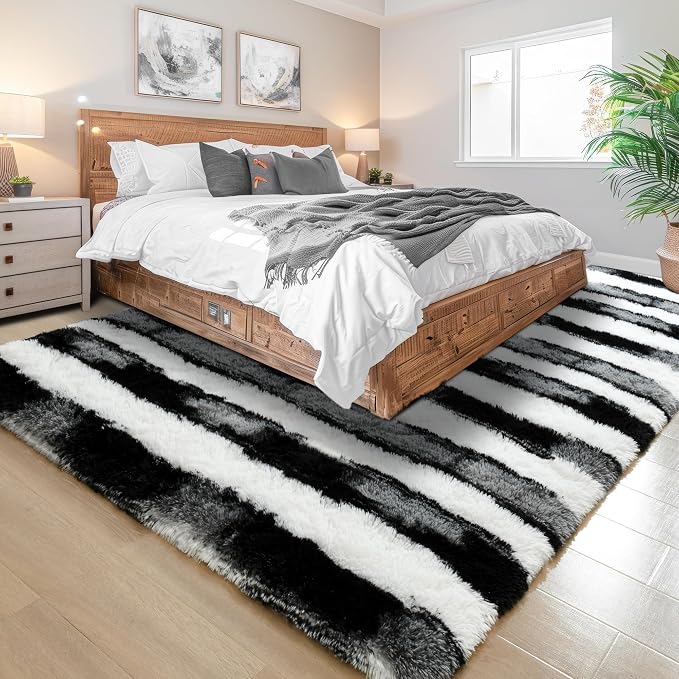 5x7 Black and White Fluffy Soft Area Rug Non-Slip - Image 3