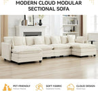 147'' Sectional Cloud Deep Seat Couch, Oversized Chenille U Shaped Sectional - Image 7