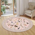 Pink 4Ft Round Dogs Area Rug for Living Room Bedroom | Stain Resistant; Non - Image 5