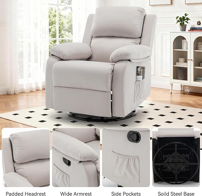 Korser Recliner Chair, 360 Swivel Rocker Chair - Image 8