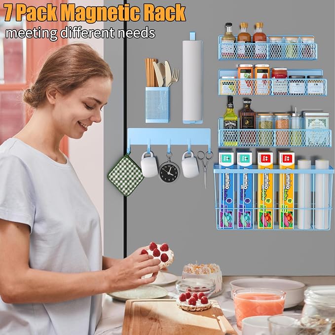 Magnetic Spice Rack for Refrigerator, 7 Pack Metal Magnetic Shelf, Moveable - Image 6
