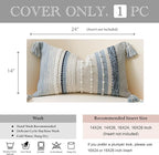 Decorative Lumbar Throw Pillow Cover 14x24 Boho Coastal Blue Accent Cushion - Image 5
