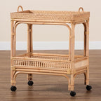 Bali & pari Lombok Modern Bohemian Natural Rattan 2-Tier Wine Cart - Image 9