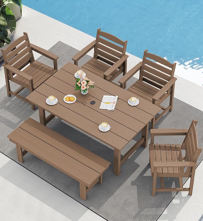 SERWALL Outdoor Dining Set for 6, HDPE Furniture by SERWALL
