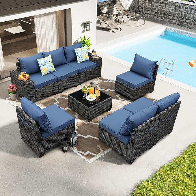 JOYURE 8 Pieces Patio Furniture Set All-Weather Outdoor Wicker Sectional by JOYURE