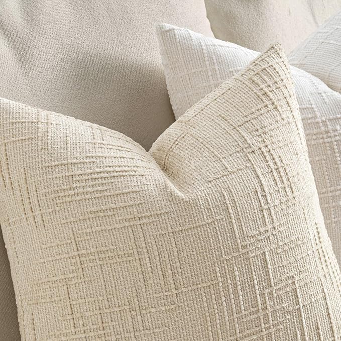 MIULEE Chenille Textured Throw Pillow Covers Beige 18x18 Set of 2 | Slubby - Image 3