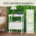 Amazer White Nightstand with Charging Station, Bamboo Night Stand - Image 4