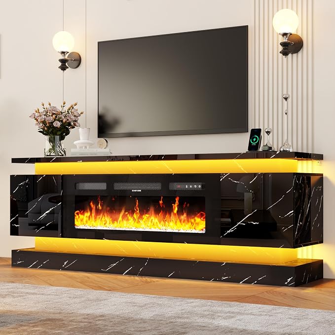 chartustriable 71IN LED TV Stands w/40 inch Fireplace Power Outlet - Image 3