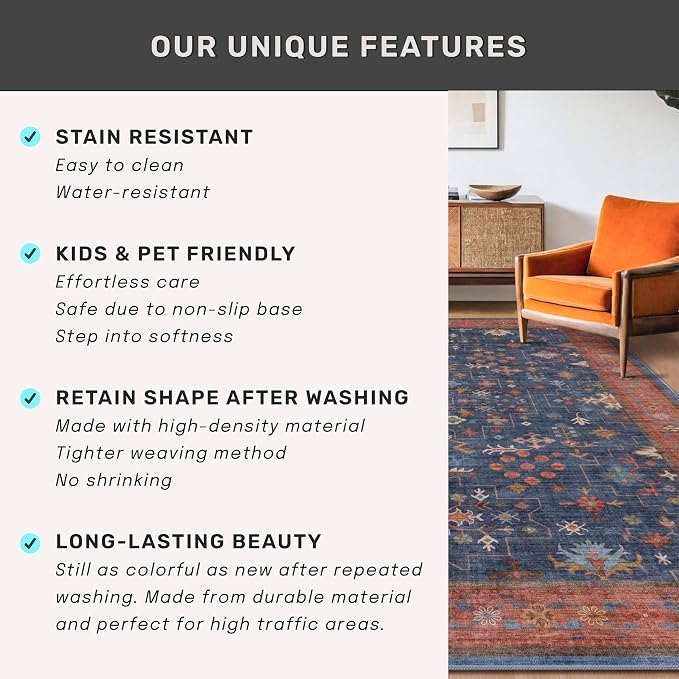 Navy Blue Runner Rug 2x7 for Kitchen, Laundry Room, Washable Non Slip Non Skid - Image 7