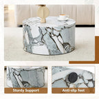 Round Coffee Table, 23.6" Modern Faux Marble Drum Coffee Table, Round Accent - Image 7