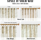 Extra Long Green Vintage Floral Linen Curtains Farmhouse 2 Panels | Elisa - Image 5