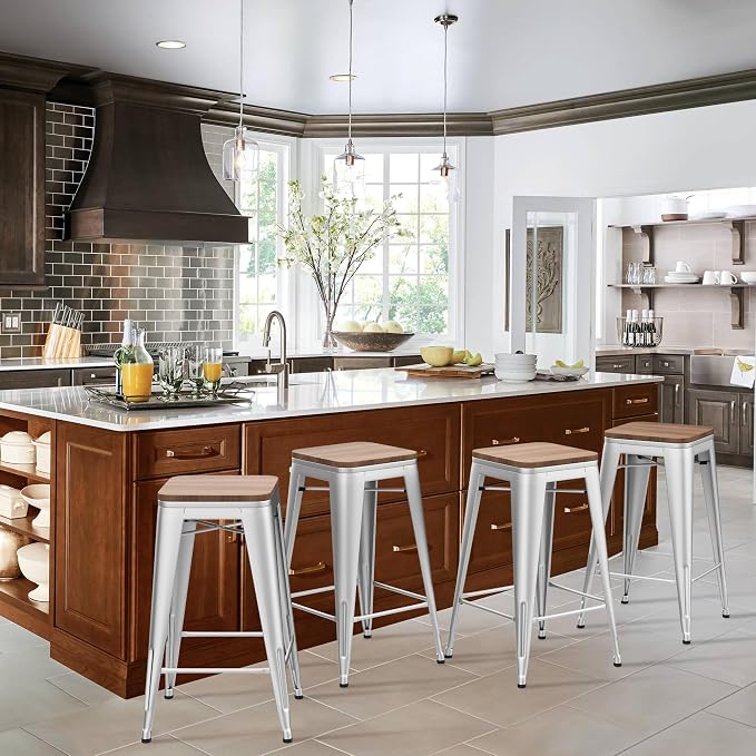 HAOBO Home 30" Backless Metal Counter Stool Height Bar Stools Barstools - Image 3