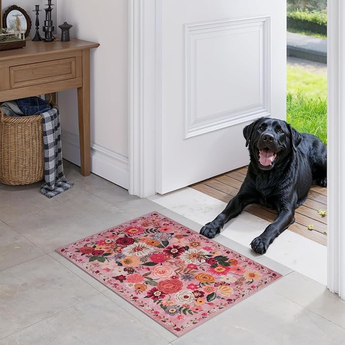 Pink Floral Entry Door Mat 24x17 inch - Image 8