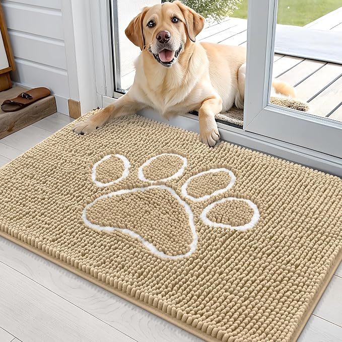 OLANLY Dog Door Mat for Muddy Paws 36x24, Paw Print Design Chenille Mud Mat | by OLANLY