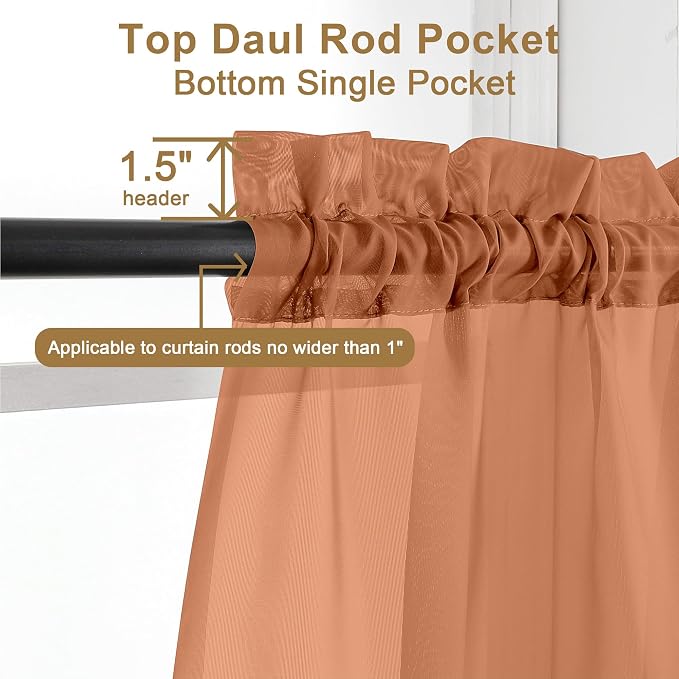 Chyhomenyc Orange Sheer Curtains 30 inch Length 2 Panels, Light Filtering Voile - Image 3