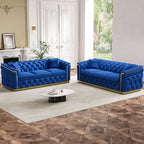 Luxury Chesterfield Sofa Set of 2, Velvet Tufted Couch Victorian Black and Gold - Image 5