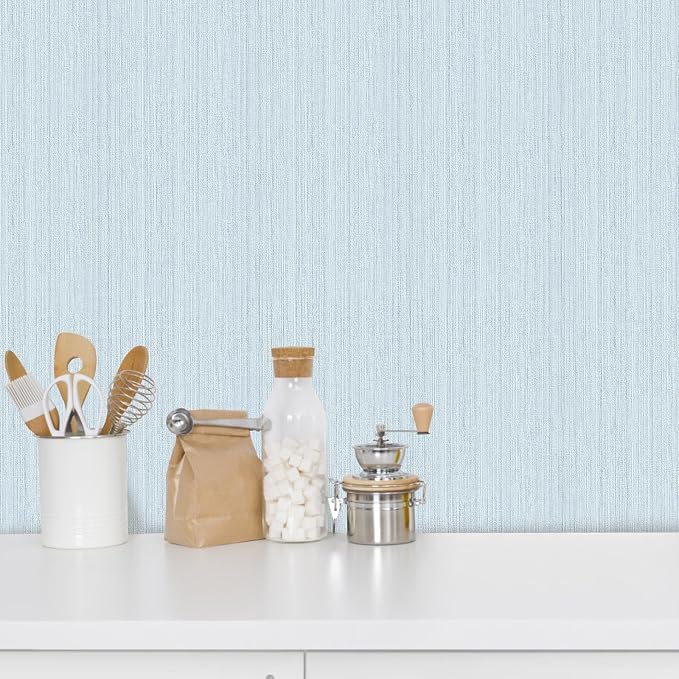 Light Blue Textured Grasscloth Peel and Stick Wallpaper, Waterproof Removable - Image 8
