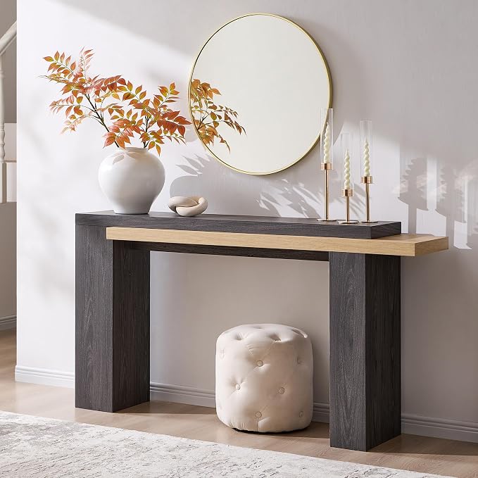 OKD 63 Inch Modern Entryway Console Table, Solid Geometry Accent Sofa Table by OKD