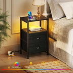 Furologee Nightstands with Charging Station, End Table with LED Lights - Image 5
