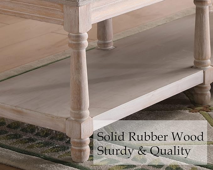 Farmhouse Storage Bench Wooden Entryway Upholstered Tufted Ottoman Bench - Image 7