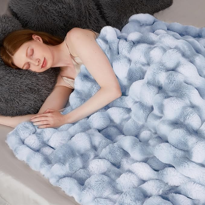 Luxury 1000GSM Rabbit Faux Fur Blanket, Super Heavy Warm Cozy Brown Blankets - Image 3