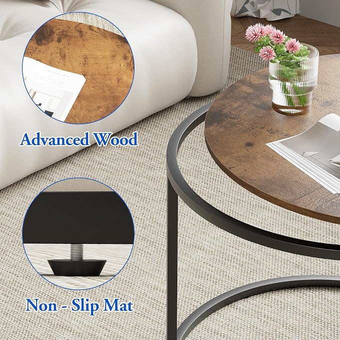 aboxoo Coffee Table Nesting Round Table Set of 2 Side Table - Image 4