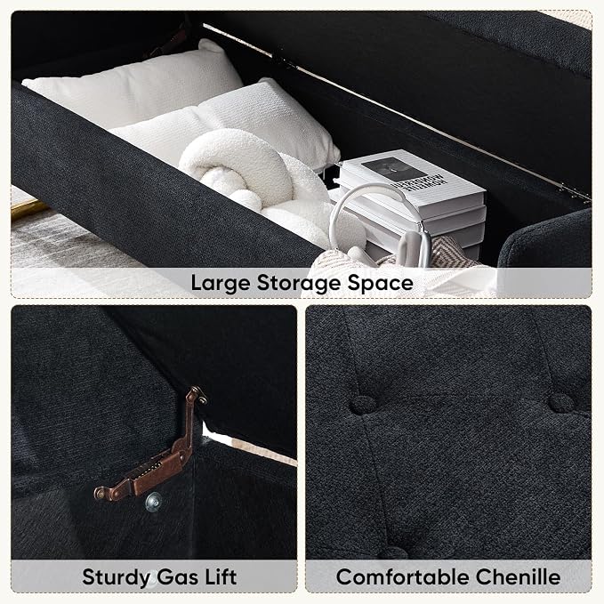 65" Storage Ottoman Bench, Chenille Storage Bench - Image 3
