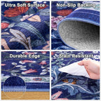 PLHXFR 2.6x8 Washable Runner Rug：Floral Indoor Kitchen Soft Carpet Blue | - Image 8