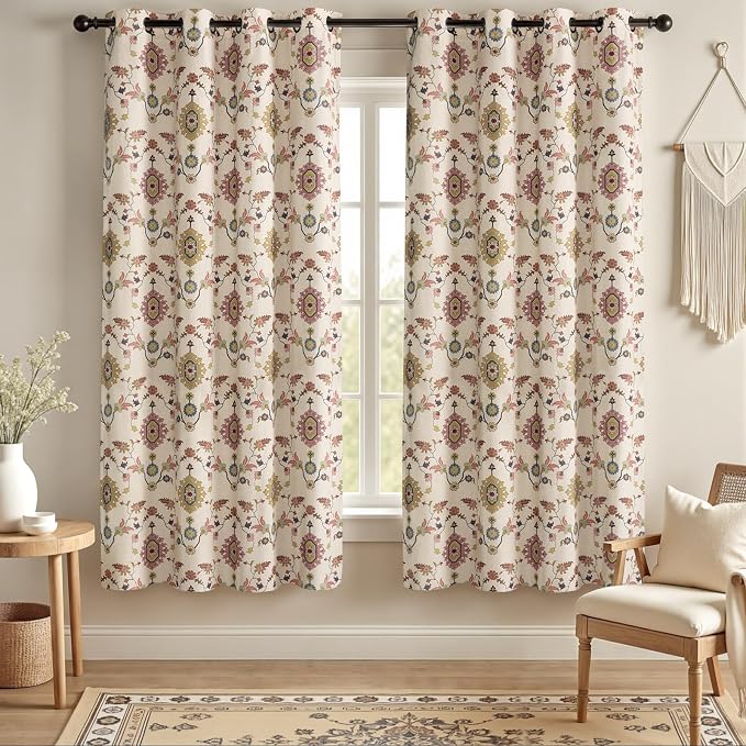 Boho Floral 100% Grommet Blackout Curtains 72 Inch 2 Panels | Colorful Bohemian by Unknown