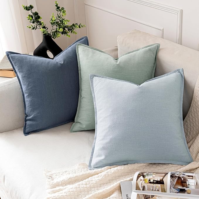 MIULEE Decorative Linen Pillow Covers 20x20 Inch Blue Ashes | Boho Farmhouse​ - Image 4