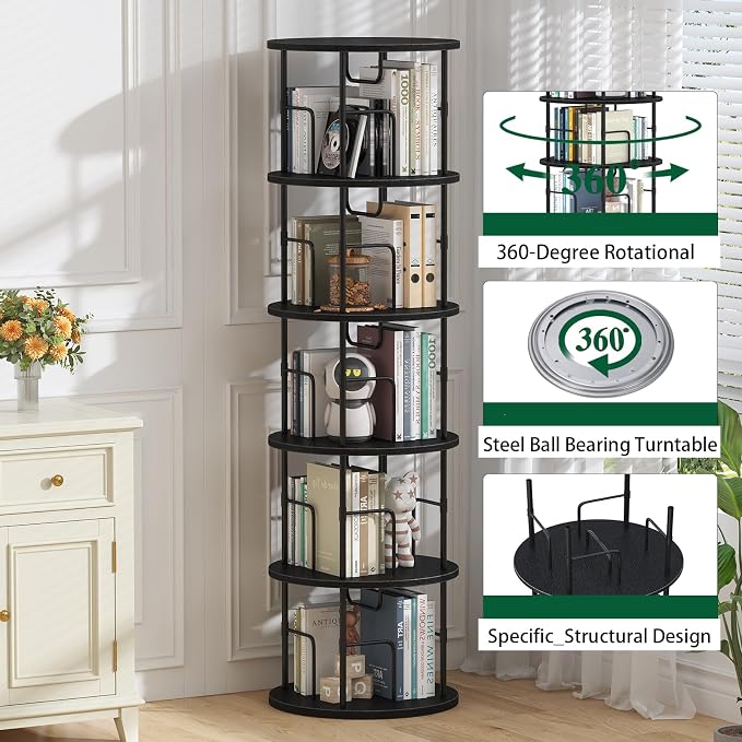 5Tier Rotating Bookshelf, Spinning Bookshelf Tower, 360 ° Display Space Saving - Image 4
