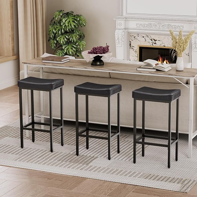 HOOBRO Bar Stools, Counter Height Bar Stools, Saddle Stools, 24.8" Barstools - Image 2