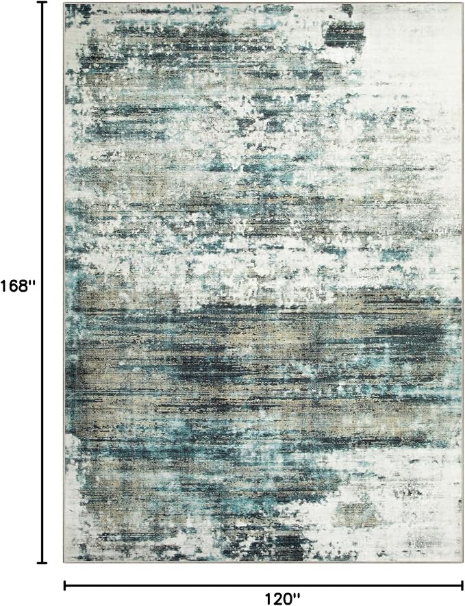 10x14 Area Rugs for Living Room: Washable Abstract Teal Green Carpet | Non-slip - Image 2