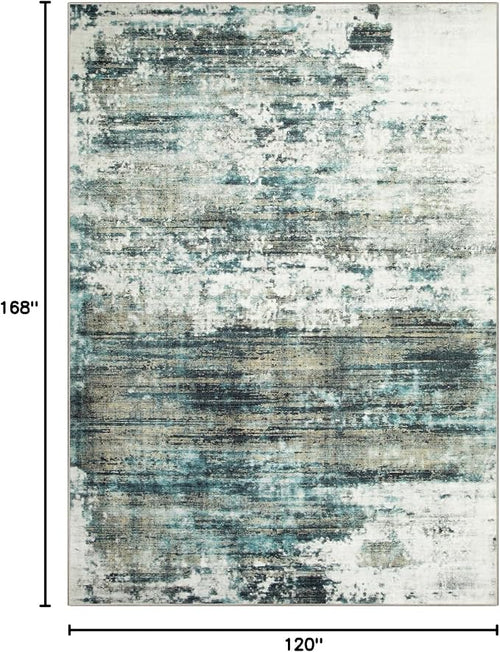 10x14 Area Rugs for Living Room: Washable Abstract Teal Green Carpet | Non-slip - Image 2