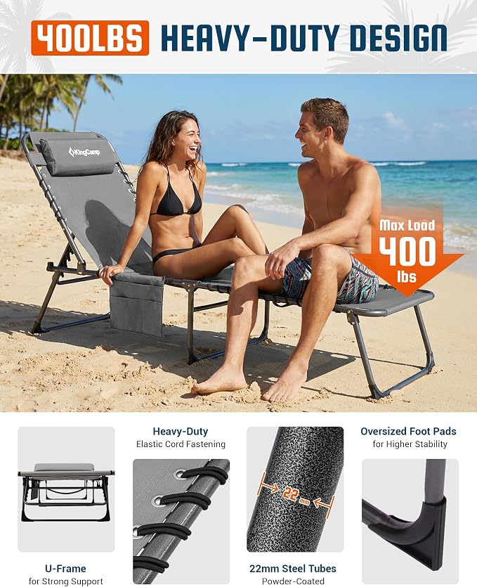 KingCamp Lounge Chair Outdoor, 400LBS Tanning Chairs - Image 4