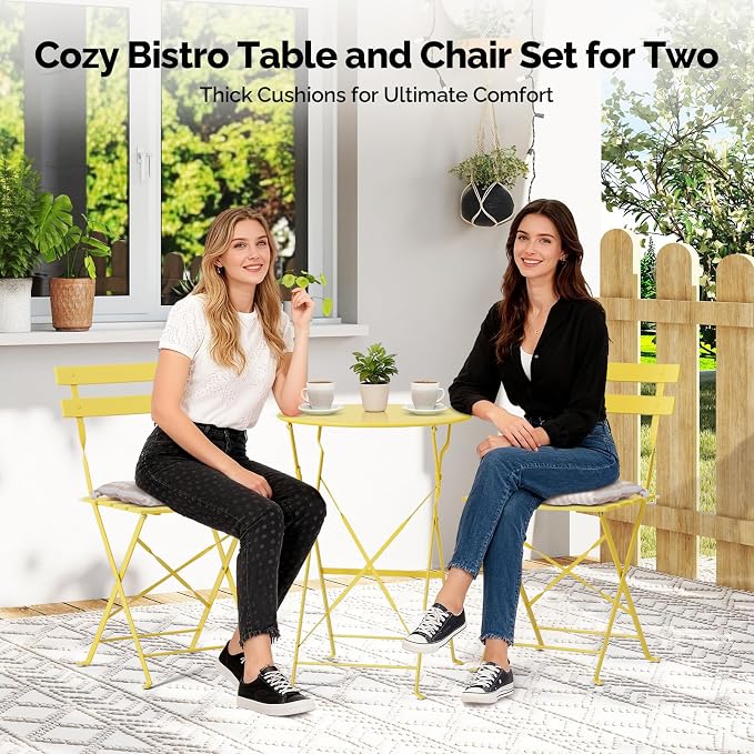 VINGLI Outdoor Folding Bistro Table and Chairs Set of 2, 3-Piece Bistro Set - Image 5