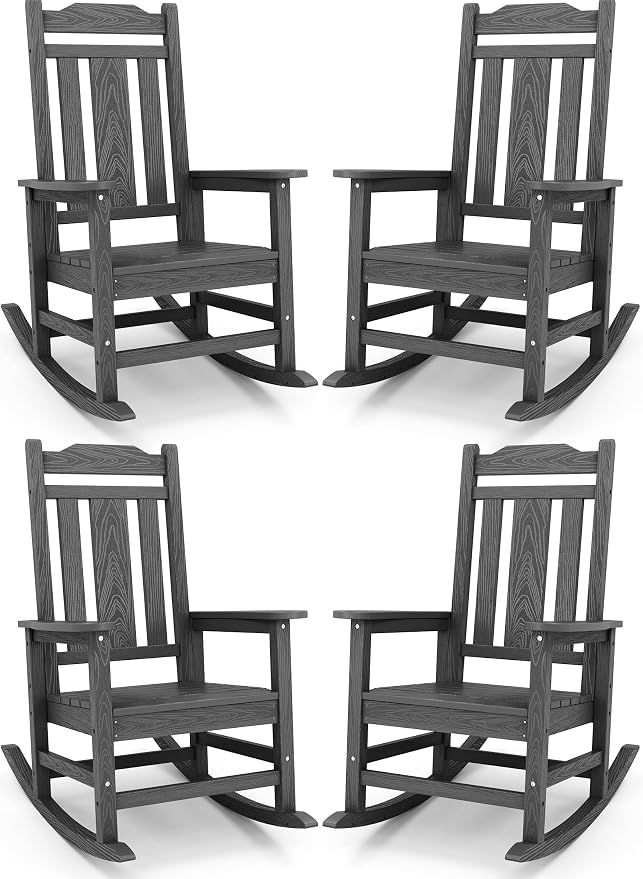 SERWALL Gray Outdoor Rocking Chair Set of 4, All Weather Patio Rocking Chair by SERWALL