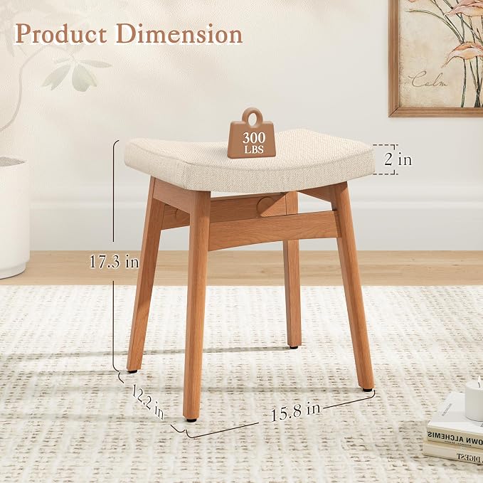 LUE BONA Solid Wood Vanity Bench Stool, 17.3" H Ergonomic Saddle Stool - Image 2