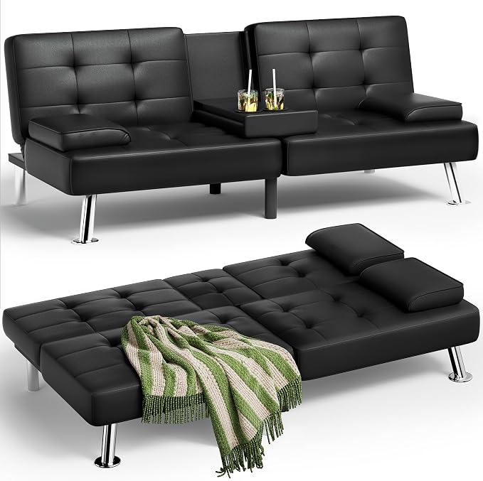 Homall Futon Sofa Bed, Leather Futon Couch by Homall