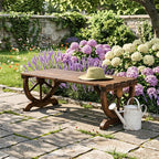 VINGLI Rustic Wooden Wheel Bench Outdoor Bench, Patio Bench Wagon Slatted Seat - Image 7