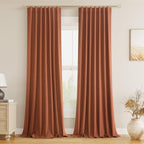 Terracotta 100% Blackout Linen Curtains 102 Inch Length 2 Panels Set Fall by Guken