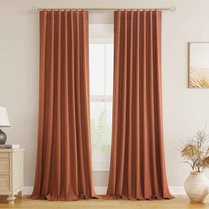 Terracotta 100% Blackout Curtains 96 Inch Length 2 Panels Set Fall Curtains by Guken