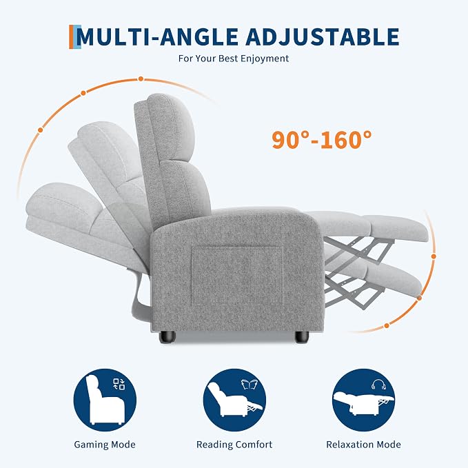 GarveeHome Linen Fabric Manual Recliner Chair, - Image 4