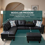 97.5" L Shaped Couch Set Leather, Modular Sectional Couches - Image 9
