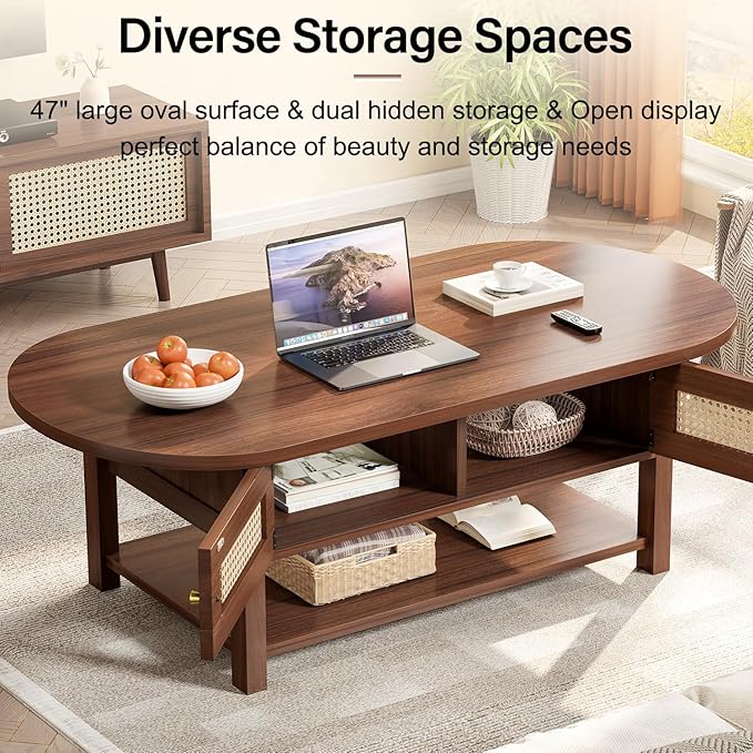 LVB Rattan Coffee Table, Boho Wood Living Room Table - Image 3