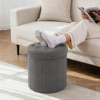 CAROLMADE Round Storage Ottoman, Linen Folding Footrest Stool - Image 2