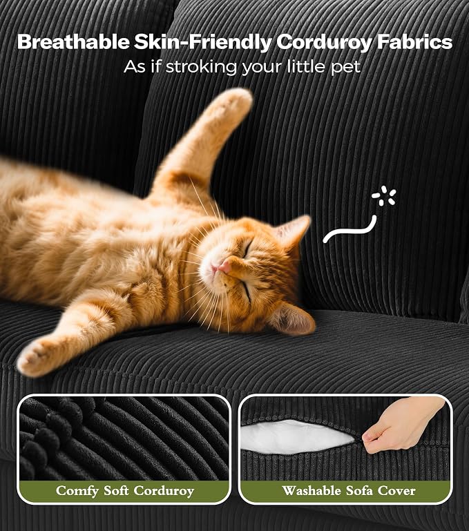 87in Corduroy Couch, Kidirect Sofa No Tool Assembly, Comfy Couches - Image 4