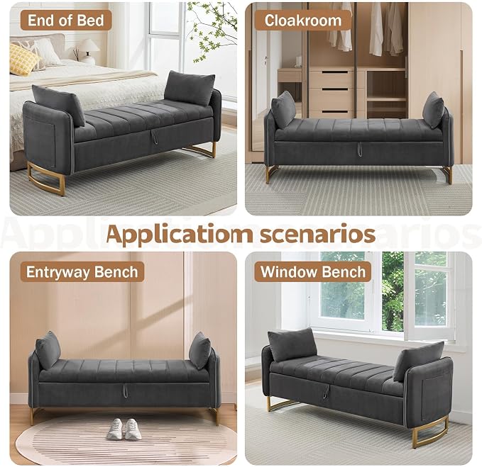 66" King Size End of Bed Storage Bench, Storage Benches - Image 7