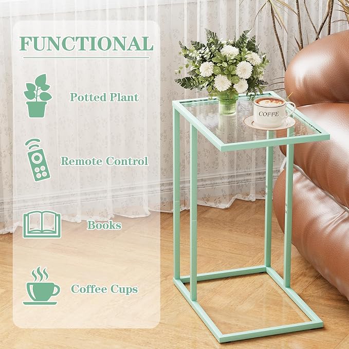 Easy Paws C Shaped Table, Glass Side End Table - Image 4